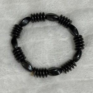 Vintage Black Beaded‎ Stretch Bracelet Disc & Oval Bead Statement Bracelet